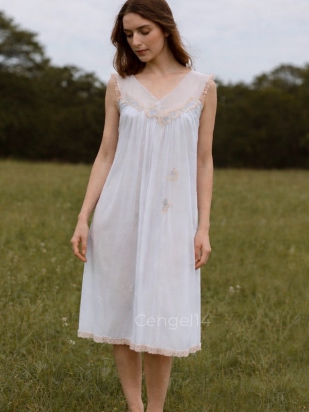 Vintage 1960s Aristocraft USA Made Sheer Nylon Embroidered Nightgown M - Picture 1 of 9